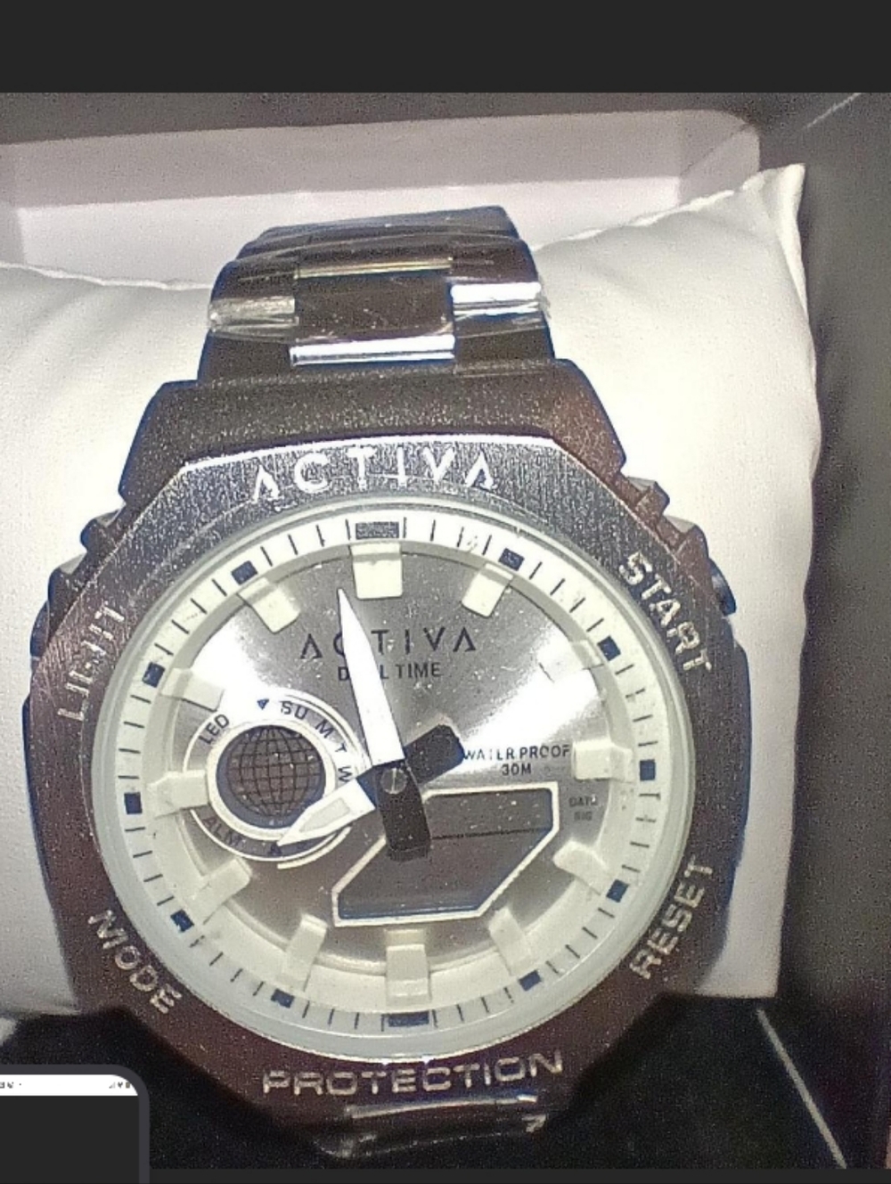 Activa Dual Time Analog Digital Sport Watch Octagonal Bezel Black